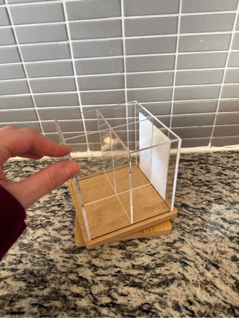 Oasis Home Spinning Organizer 4 Compartments Acrylic Wood Clear Beige 4.6x4.9in